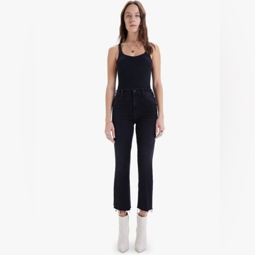 MOTHER The Hustler Ankle Fray Jeans Encounters At Night Black Grunge Size 27